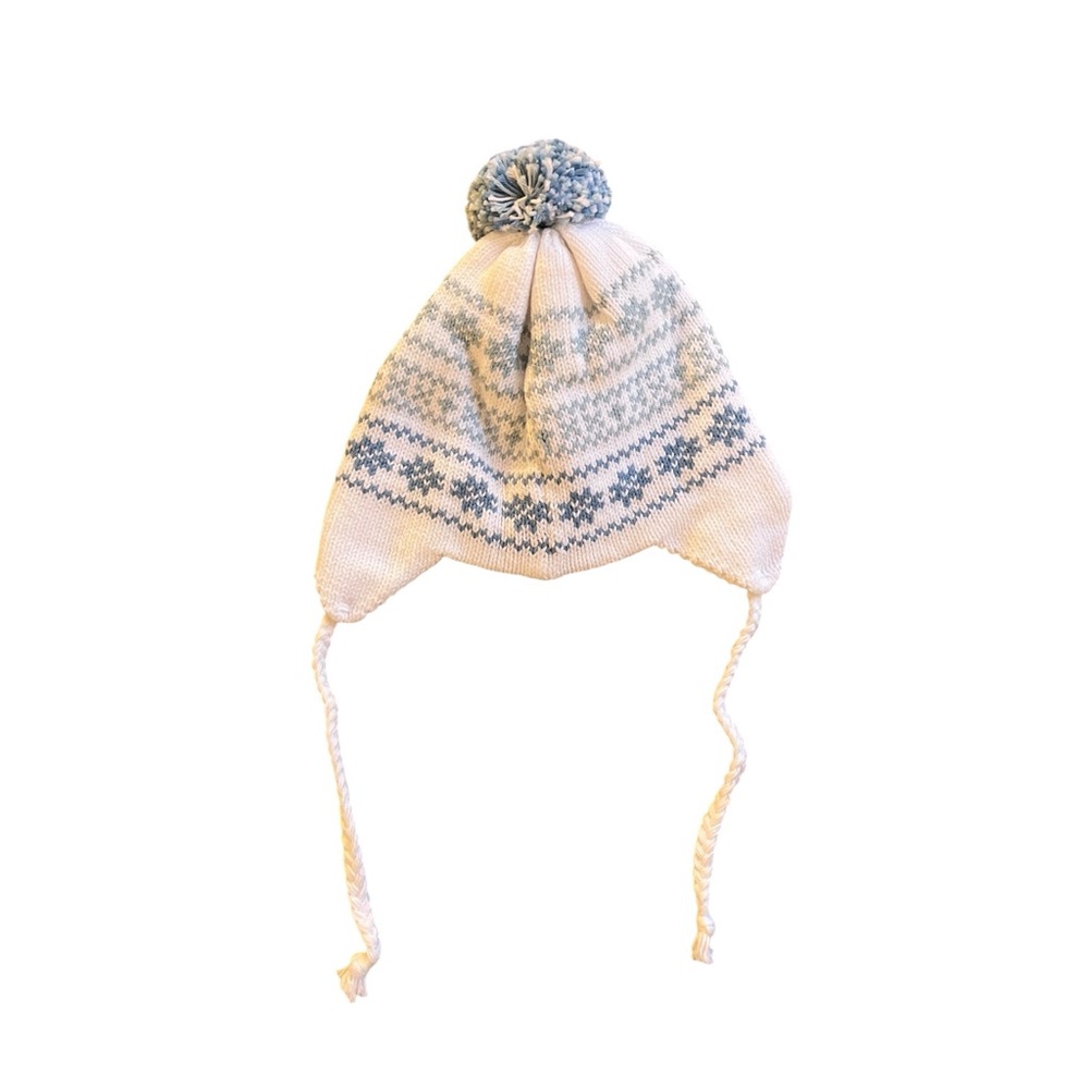 “James” Monogrammed Blue and White Knit Hat with Pom Pom - Picture 2 of 5